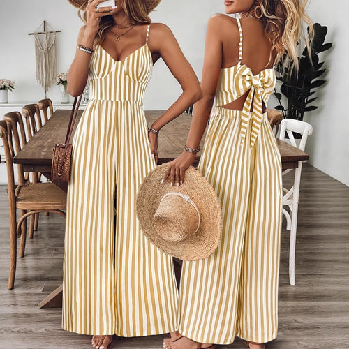 Printed Backless Sleeveless Strap Jumpsuit | Ginger Yellow